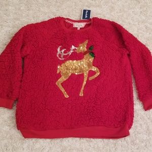 Red sequin Gold Reindeer Christmas sweater